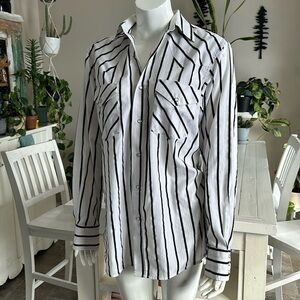 Vintage MWG black/silver striped men’s pearl button western Men’s button down 🕰️